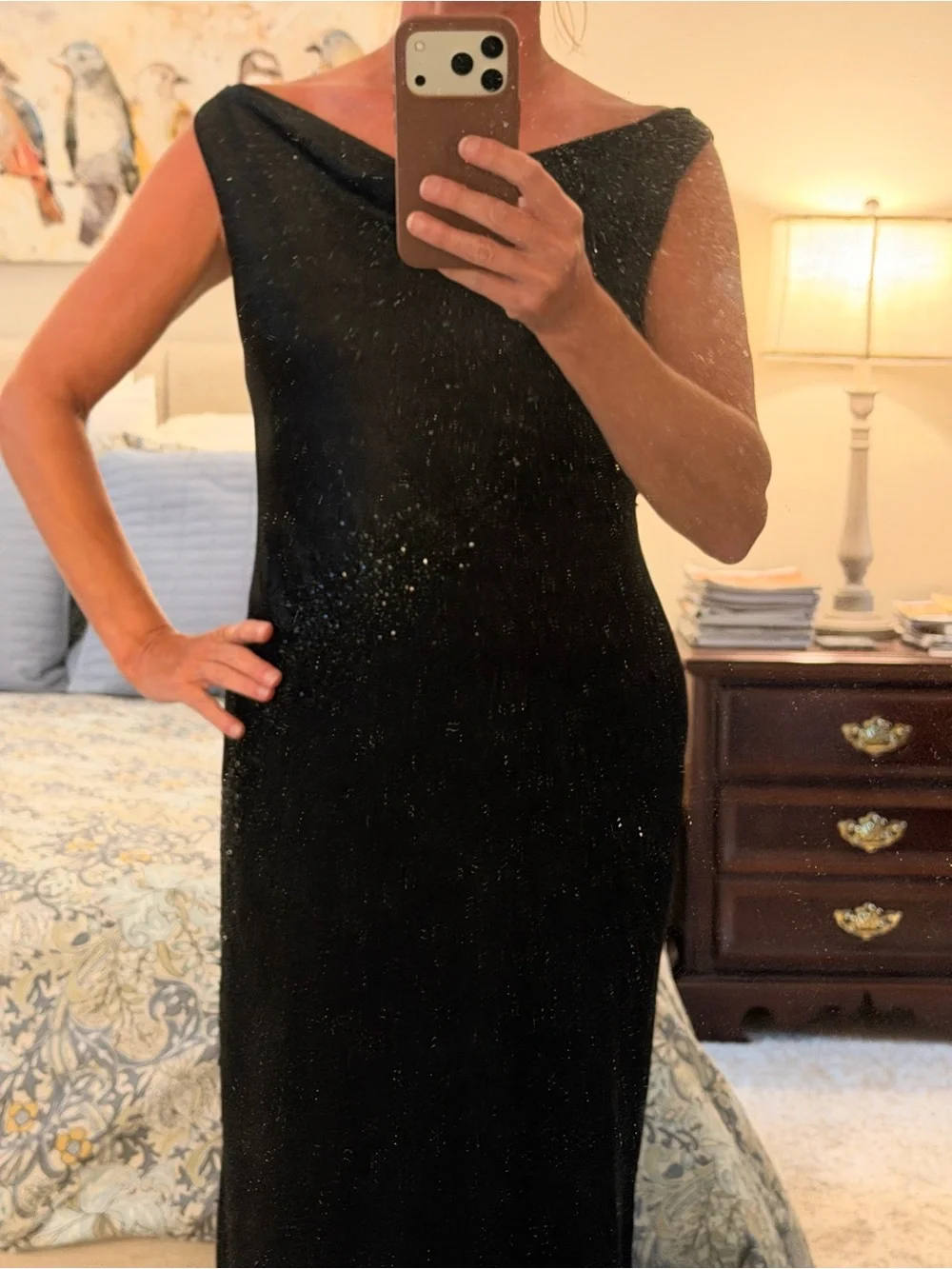 Jones New York Black Sparkle Boatneck Maxi Dress